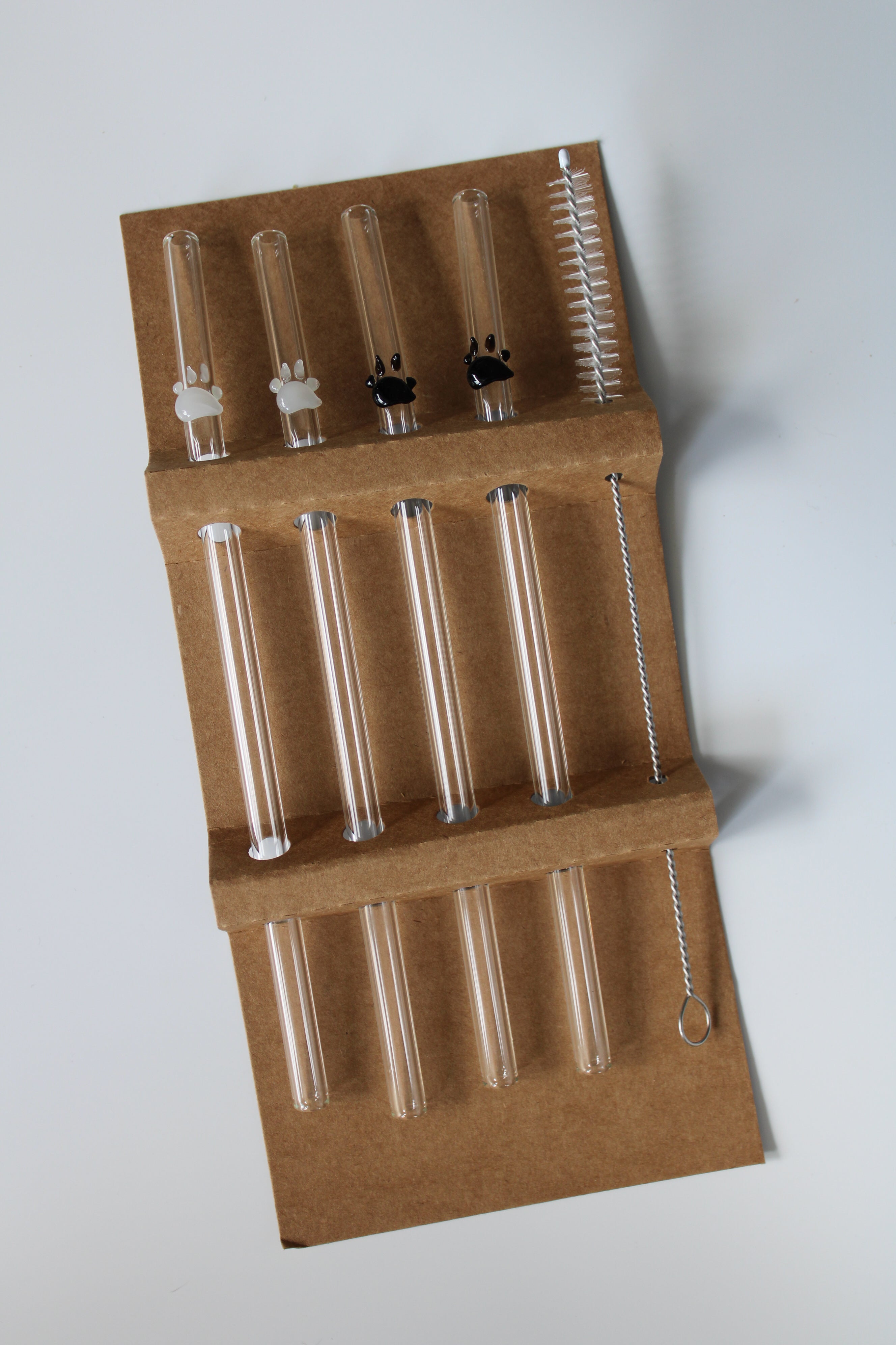 Glasstrohhalme mit Katzenpfote (4er-Set inkl. Reinigungsbürste)